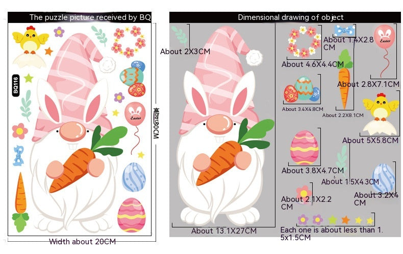 Cute Easter Bunny Stickers for Holiday Decor - PVC 20x30cm Set