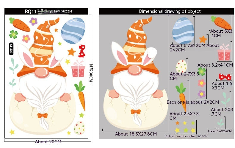 Cute Easter Bunny Stickers for Holiday Decor - PVC 20x30cm Set