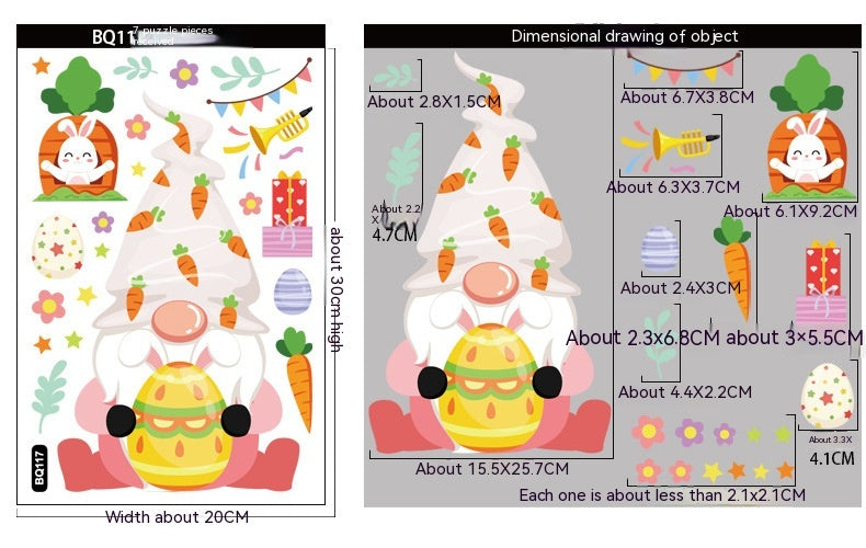 Cute Easter Bunny Stickers for Holiday Decor - PVC 20x30cm Set