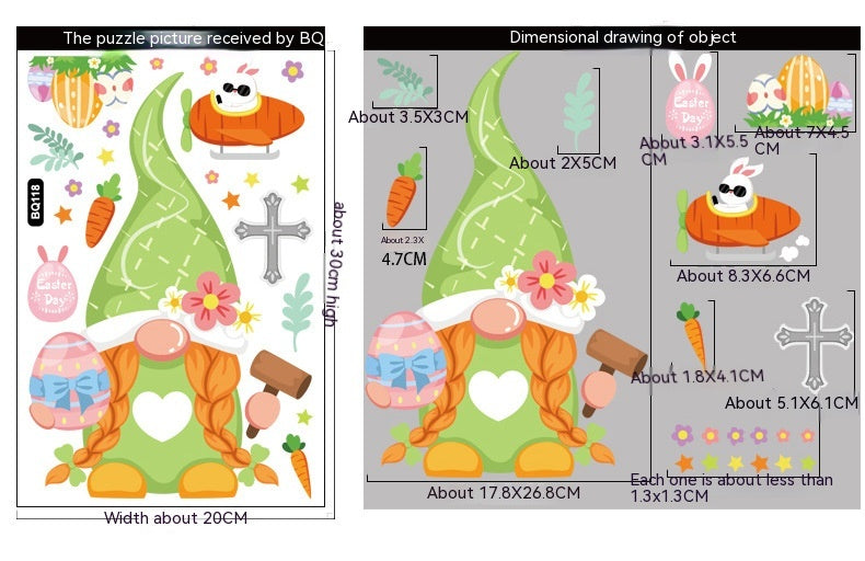 Cute Easter Bunny Stickers for Holiday Decor - PVC 20x30cm Set
