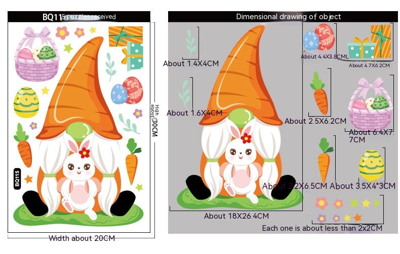 Cute Easter Bunny Stickers for Holiday Decor - PVC 20x30cm Set