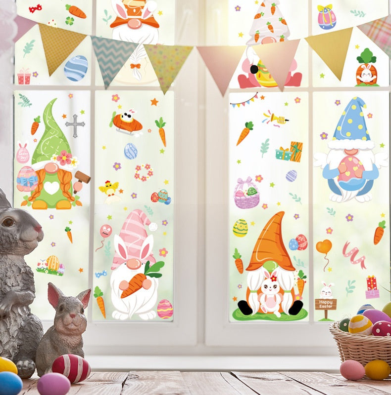 Cute Easter Bunny Stickers for Holiday Decor - PVC 20x30cm Set