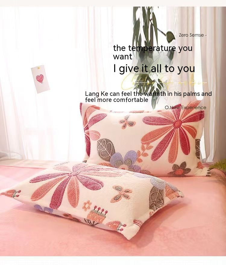 Fleece-Lined Double-Sided Winter Pillowcase - Coral Fleece, 48x74cm, Multiple Styles