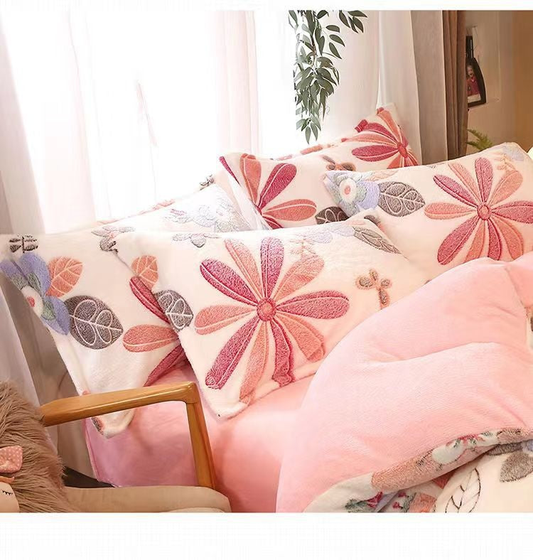 Fleece-Lined Double-Sided Winter Pillowcase - Coral Fleece, 48x74cm, Multiple Styles