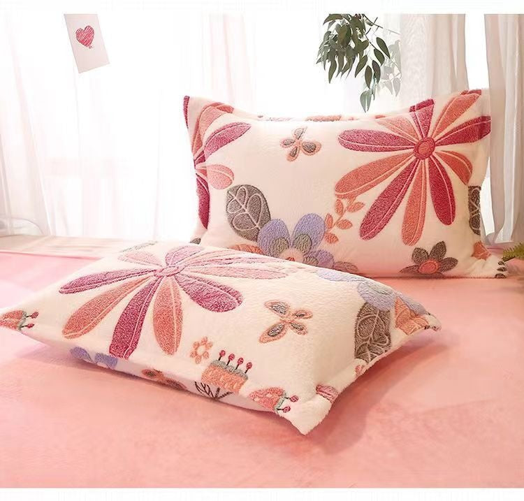 Fleece-Lined Double-Sided Winter Pillowcase - Coral Fleece, 48x74cm, Multiple Styles