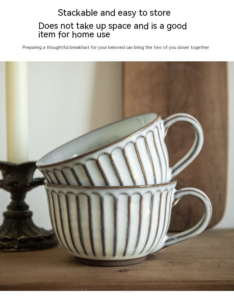 American Style Porcelain Coffee Mug - Embossed Breakfast Cup 30-400ml