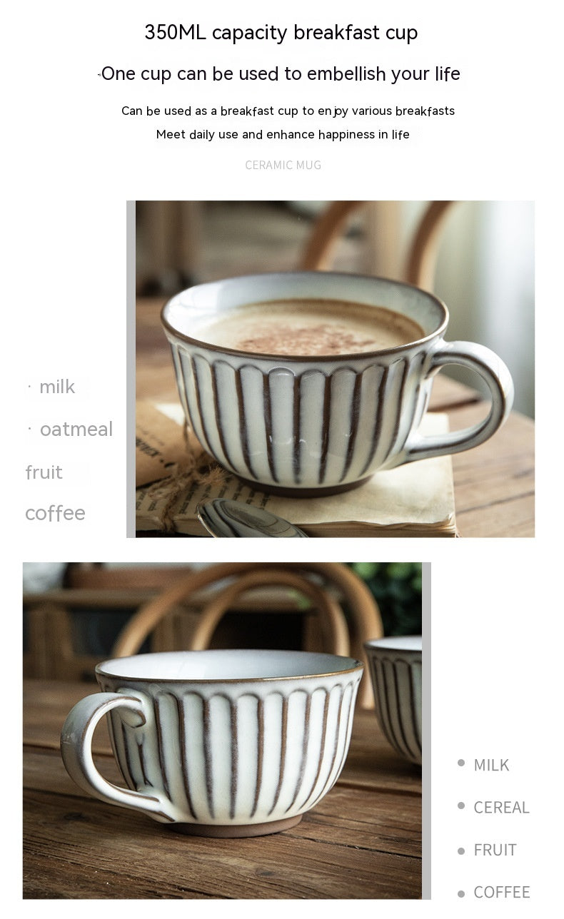 American Style Porcelain Coffee Mug - Embossed Breakfast Cup 30-400ml