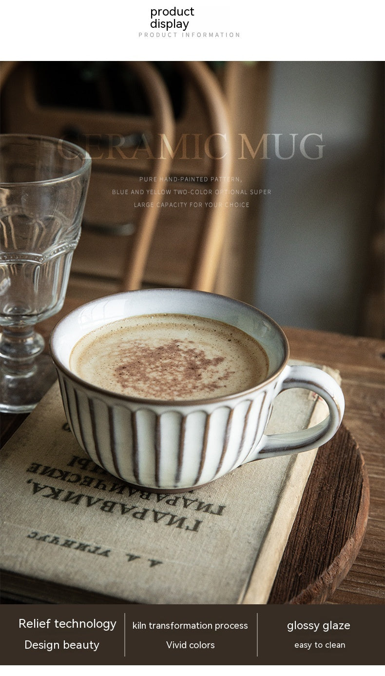 American Style Porcelain Coffee Mug - Embossed Breakfast Cup 30-400ml