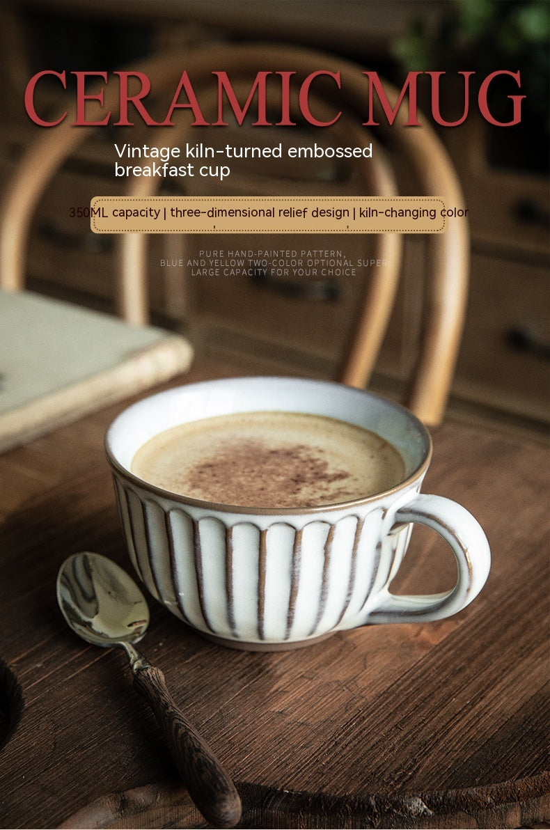 American Style Porcelain Coffee Mug - Embossed Breakfast Cup 30-400ml
