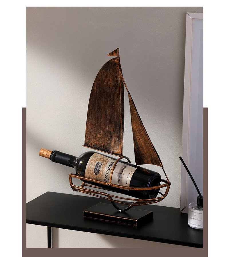 Sailboat Wine Rack Decoration - Iron Modern Home Bar Accessory