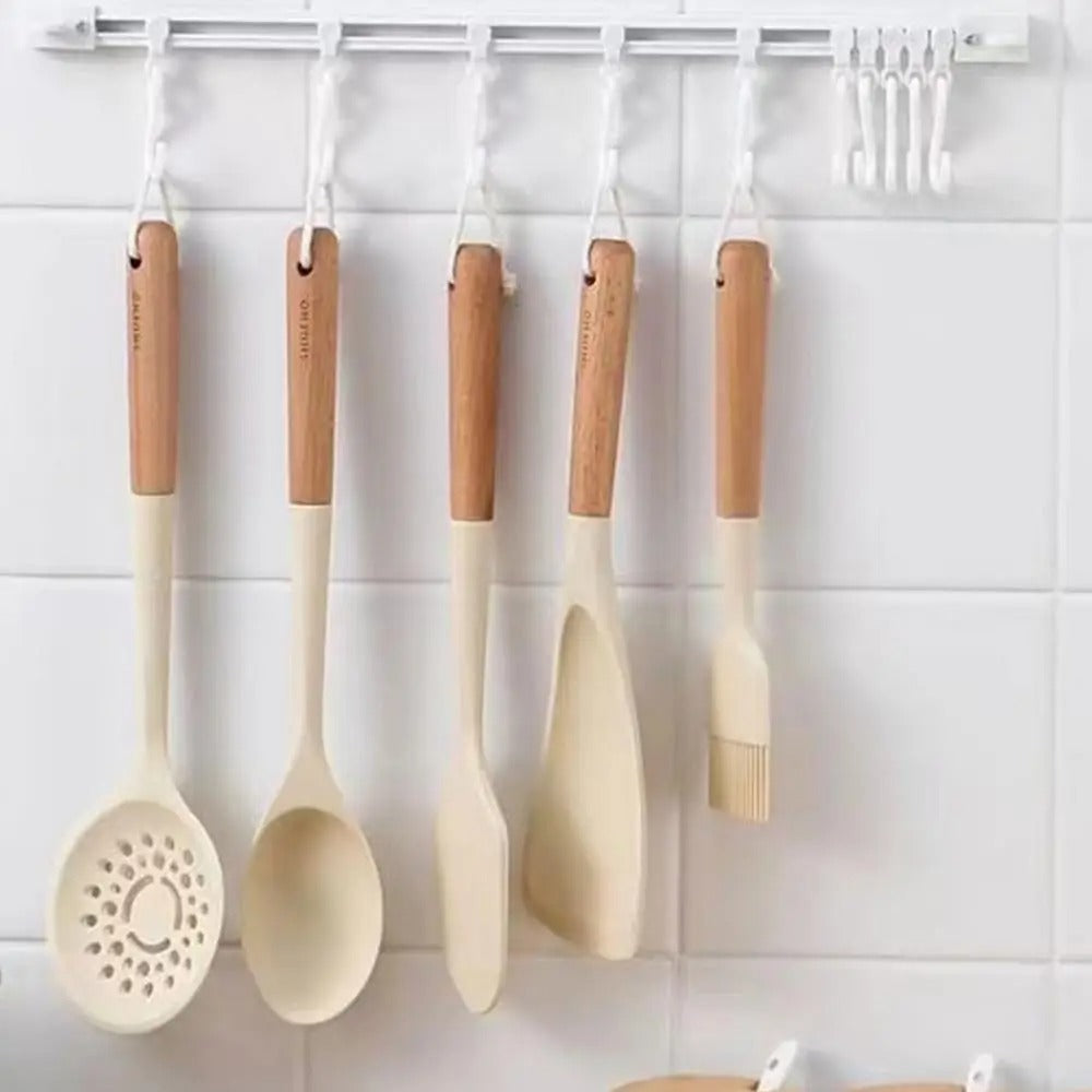 Multi-Functional Wall Hook Track for Kitchen Cabinets - 30CM White 10 Hooks