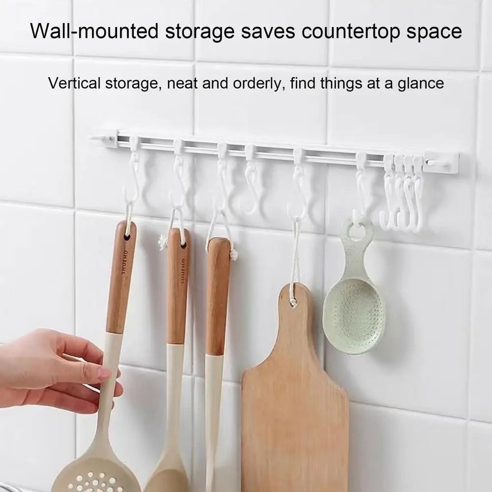 Multi-Functional Wall Hook Track for Kitchen Cabinets - 30CM White 10 Hooks