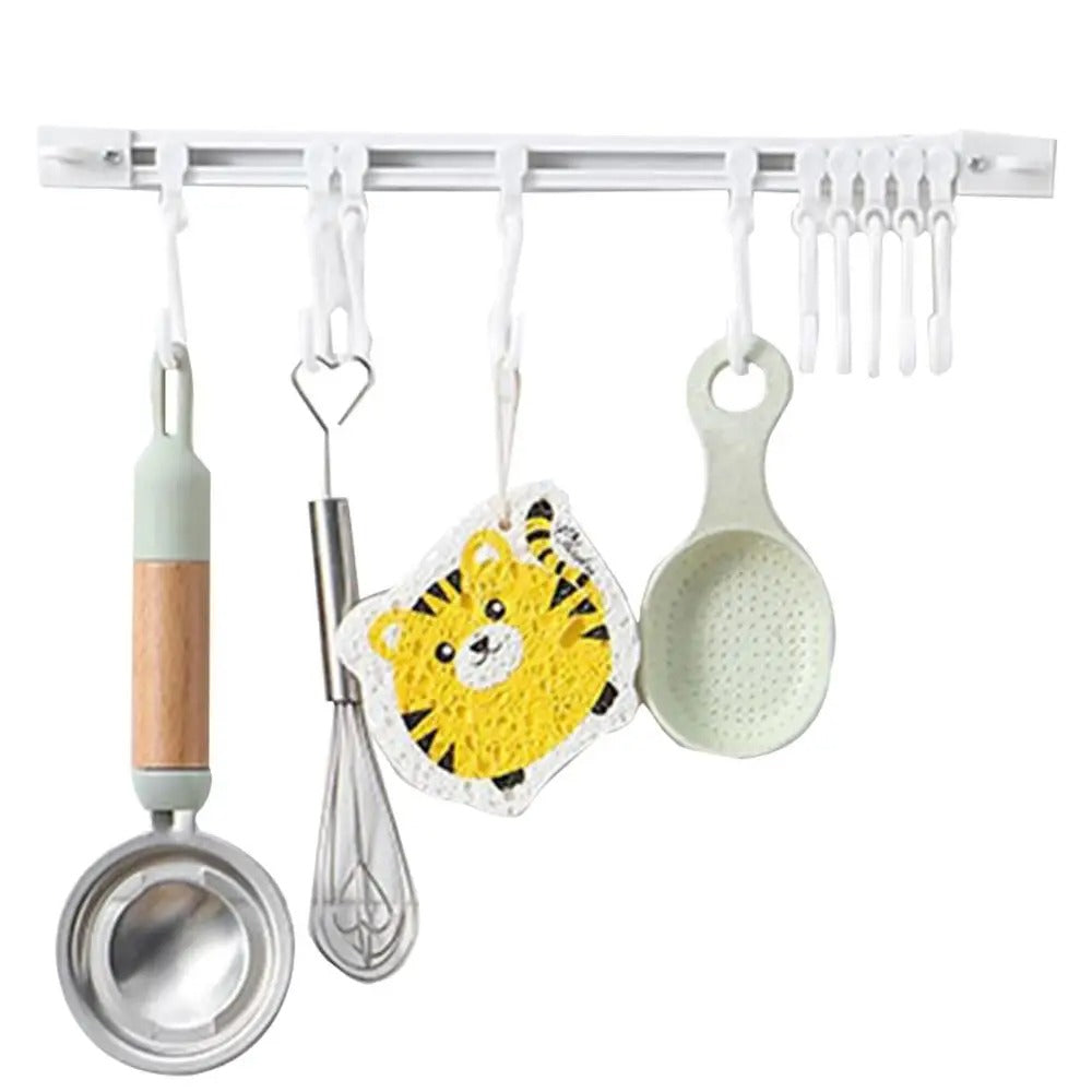 Multi-Functional Wall Hook Track for Kitchen Cabinets - 30CM White 10 Hooks