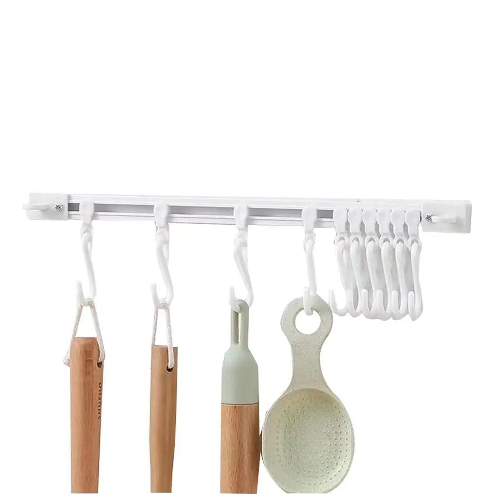 Multi-Functional Wall Hook Track for Kitchen Cabinets - 30CM White 10 Hooks