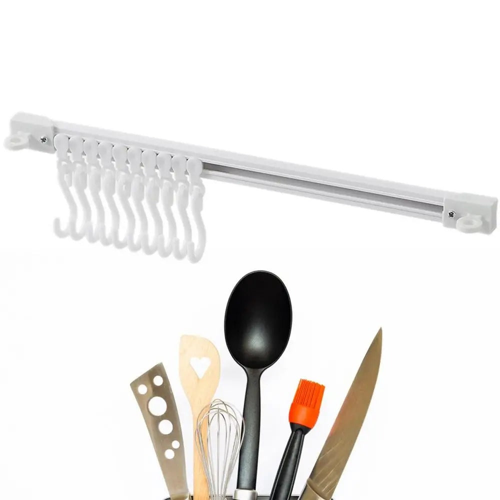 Multi-Functional Wall Hook Track for Kitchen Cabinets - 30CM White 10 Hooks