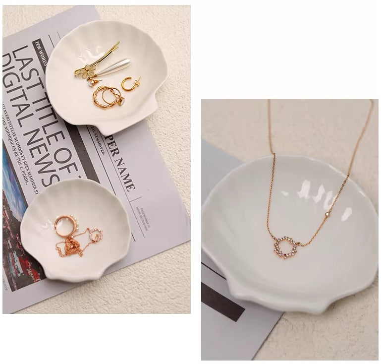 Jewelry Display Shell Tray for Earrings, Necklaces & Rings - Ceramic & Wrought Iron