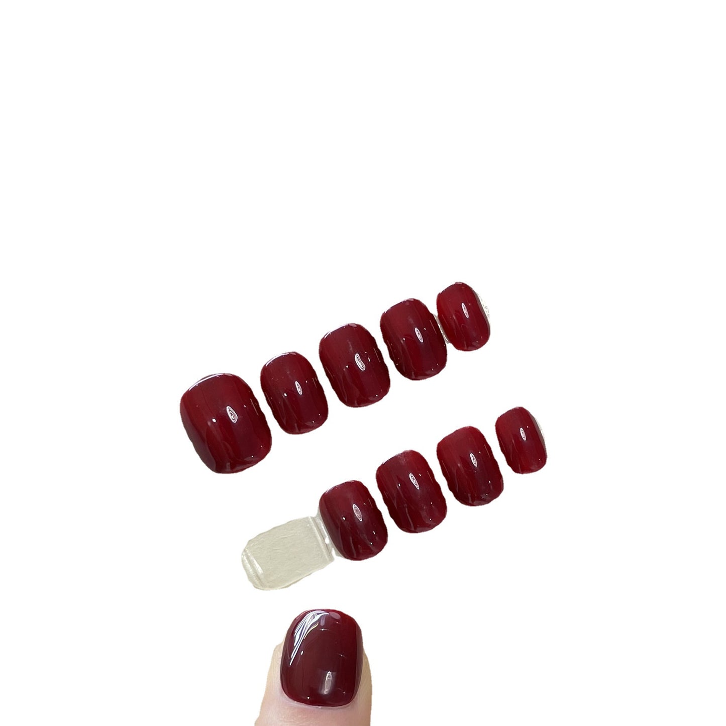 Japanese Style Fake Nail Patches Dark Red Nail Art Stickers