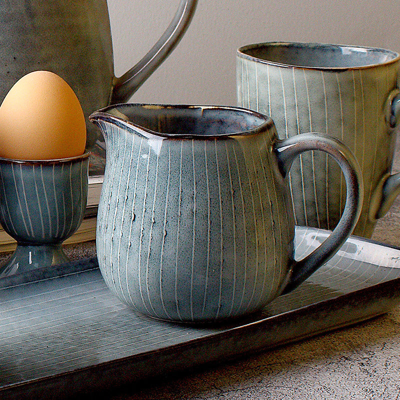 Vintage Ceramic Mug and Kiln Baked Kettle Set - Hand-Painted Porcelain
