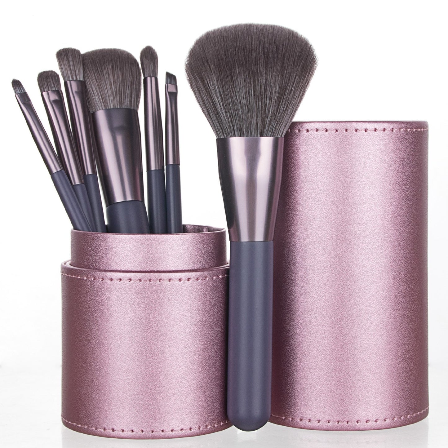 7-Piece Portable Makeup Brush Set with Travel Case - Pink, Violet, Purple Styles