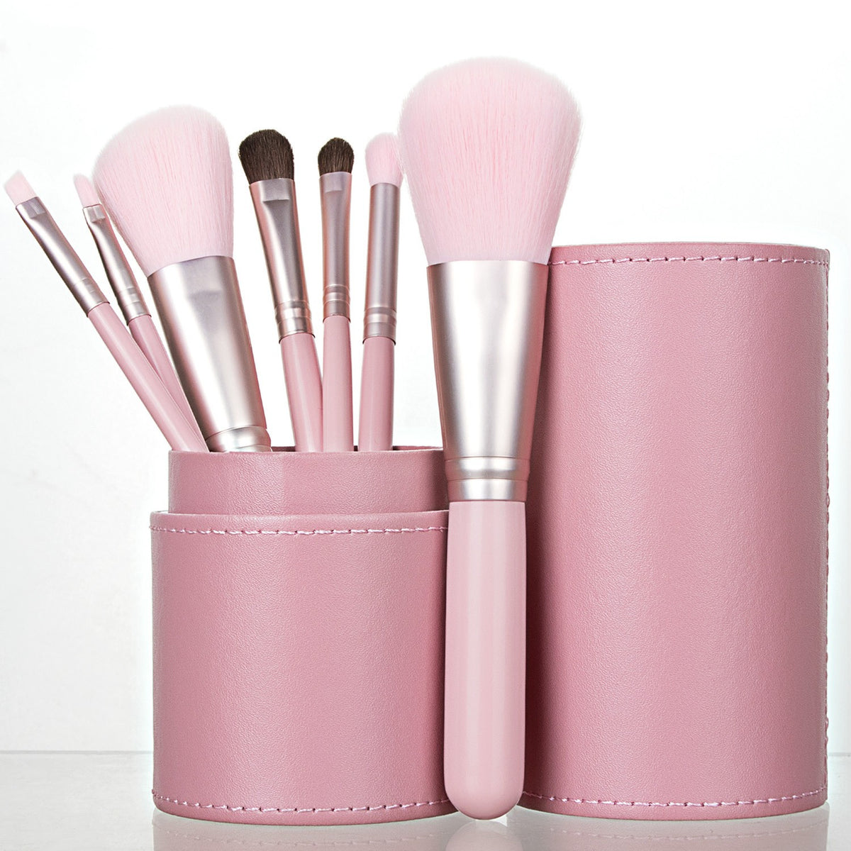 7-Piece Portable Makeup Brush Set with Travel Case - Pink, Violet, Purple Styles