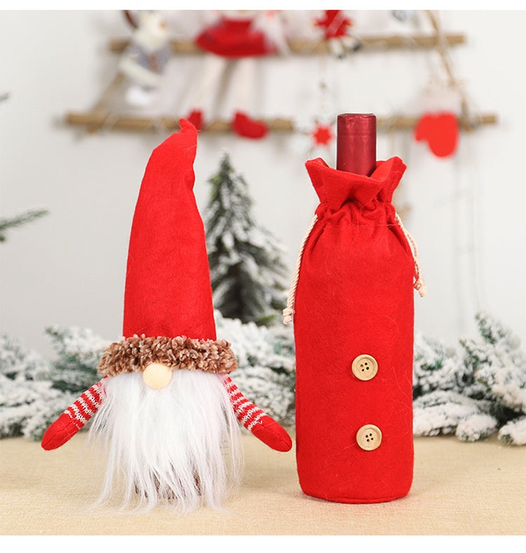 Faceless Old Man Christmas Wine Bottle Cover - Holiday Decor, Wine Sleeve