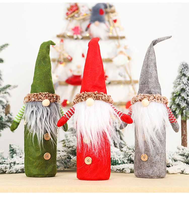 Faceless Old Man Christmas Wine Bottle Cover - Holiday Decor, Wine Sleeve