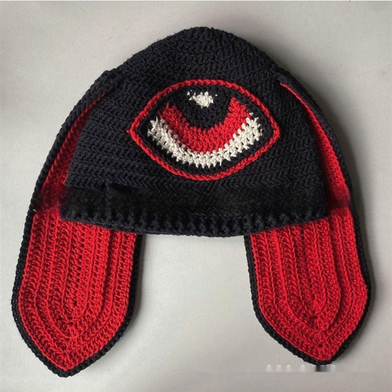 Knitted Rabbit Ear Mask Hat - Funny One-Eye Exposed Horn Thermal & Windproof