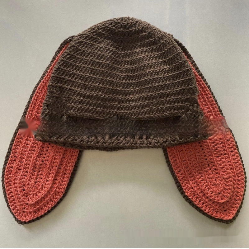 Knitted Rabbit Ear Mask Hat - Funny One-Eye Exposed Horn Thermal & Windproof
