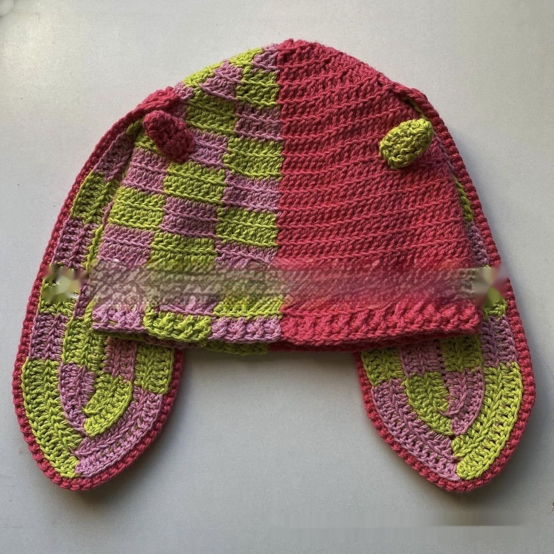 Knitted Rabbit Ear Mask Hat - Funny One-Eye Exposed Horn Thermal & Windproof