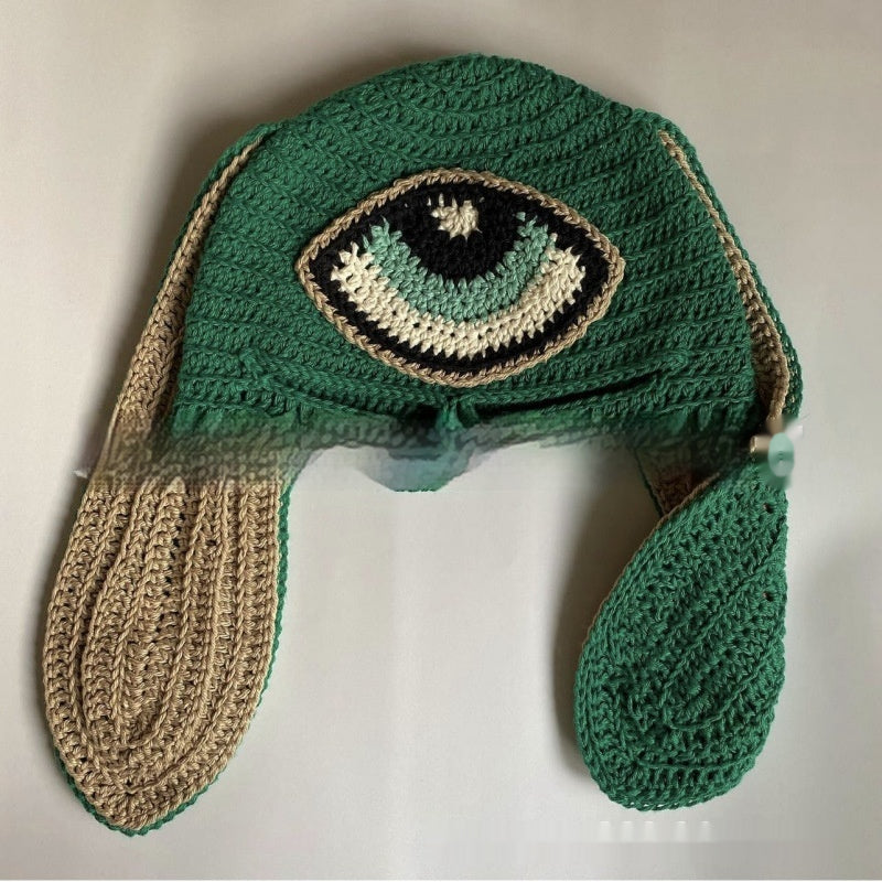 Knitted Rabbit Ear Mask Hat - Funny One-Eye Exposed Horn Thermal & Windproof