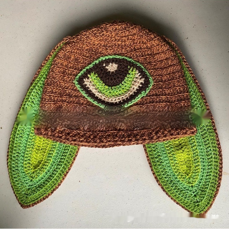 Knitted Rabbit Ear Mask Hat - Funny One-Eye Exposed Horn Thermal & Windproof