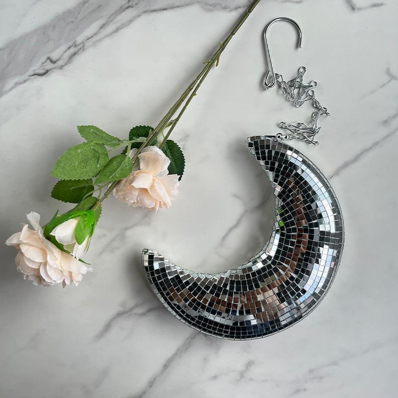 Reflective Moon Pendant Ornament for Party Decor - Silver 15x21cm