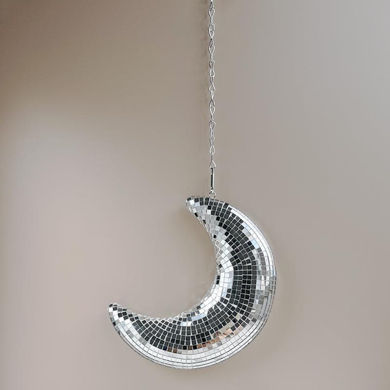 Reflective Moon Pendant Ornament for Party Decor - Silver 15x21cm
