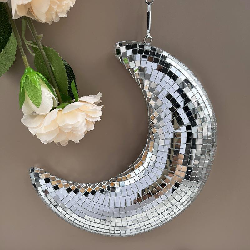 Reflective Moon Pendant Ornament for Party Decor - Silver 15x21cm