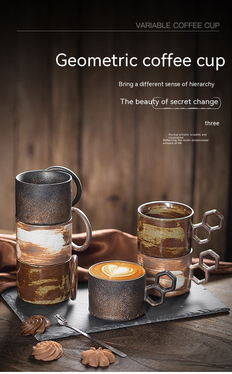 Vintage Ceramic Coffee Cup Set - Stackable Drinkware for Kitchen, 235ml