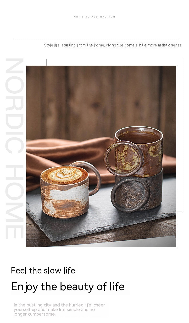 Vintage Ceramic Coffee Cup Set - Stackable Drinkware for Kitchen, 235ml