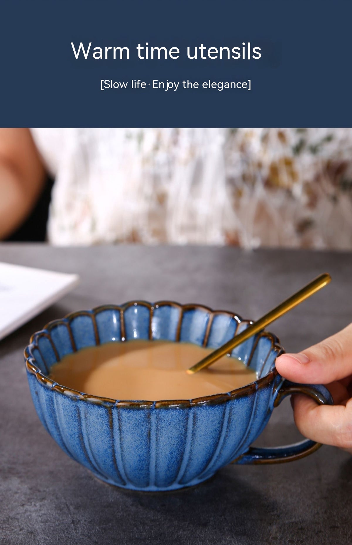 Vintage Ceramic Coffee Mug Set with Spoon - Breakfast & Tea Cup