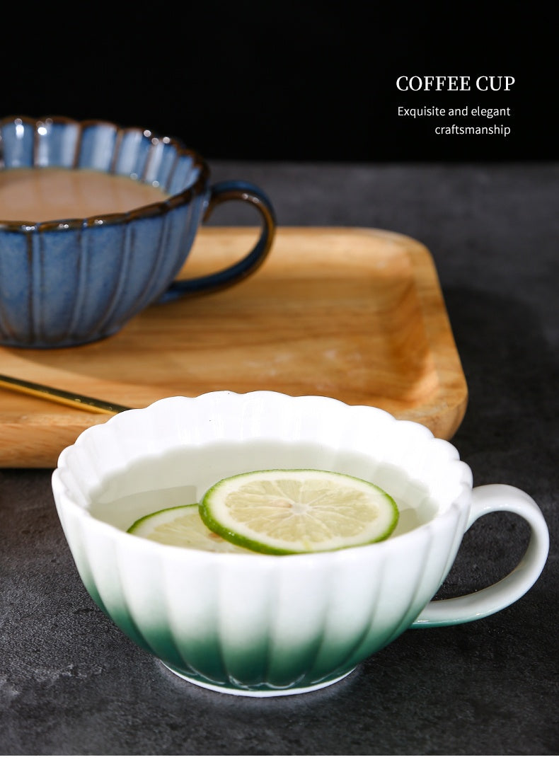 Vintage Ceramic Coffee Mug Set with Spoon - Breakfast & Tea Cup