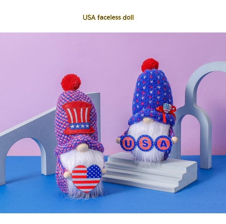 Festive Knitted Hat Doll Ornament for Independence Day Decor - Faceless Rudolf Doll