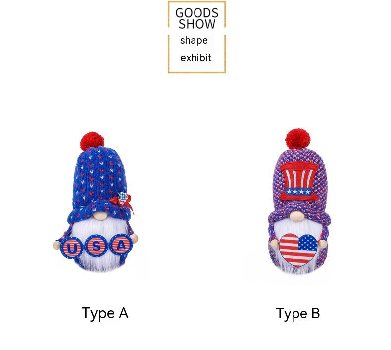 Festive Knitted Hat Doll Ornament for Independence Day Decor - Faceless Rudolf Doll