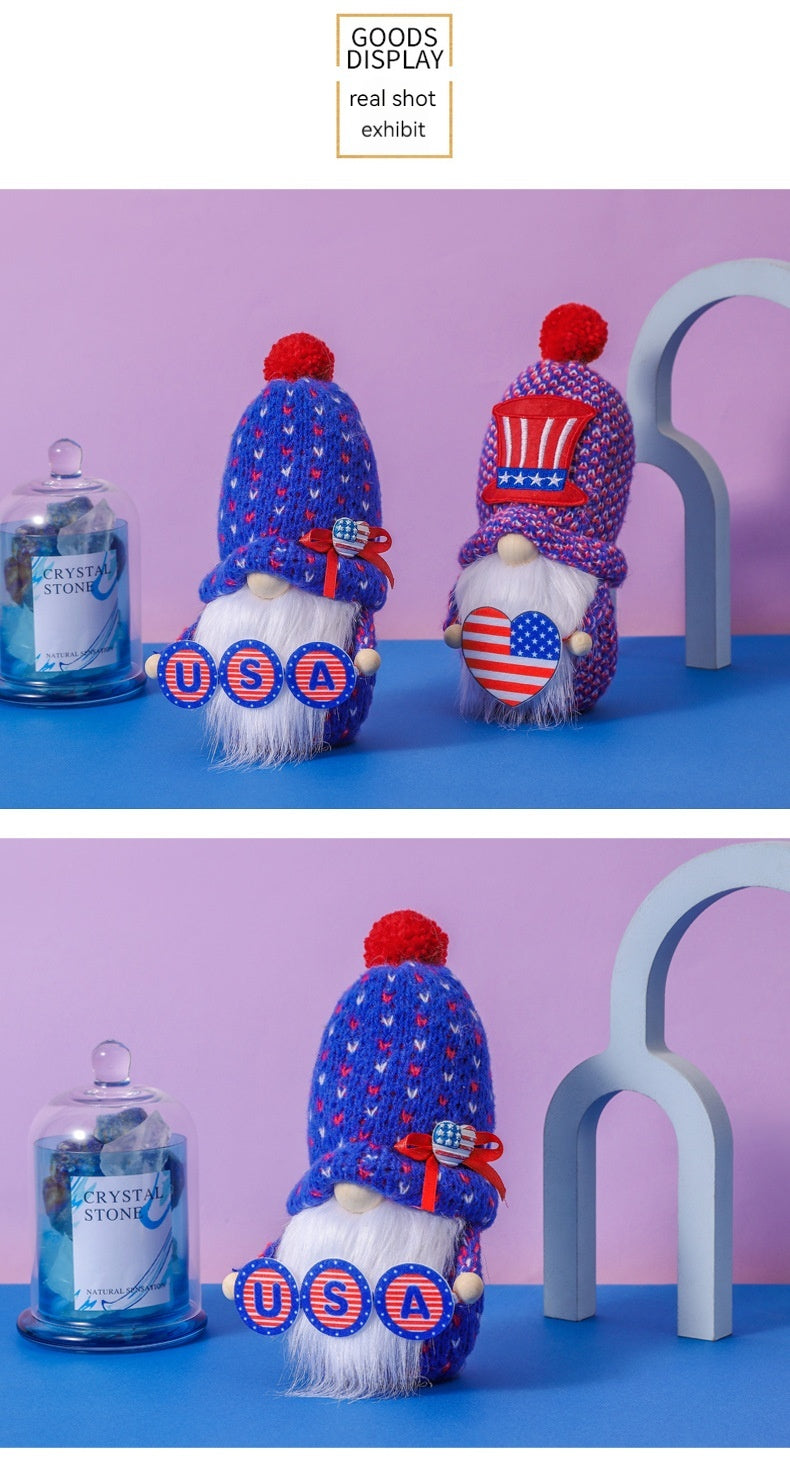 Festive Knitted Hat Doll Ornament for Independence Day Decor - Faceless Rudolf Doll