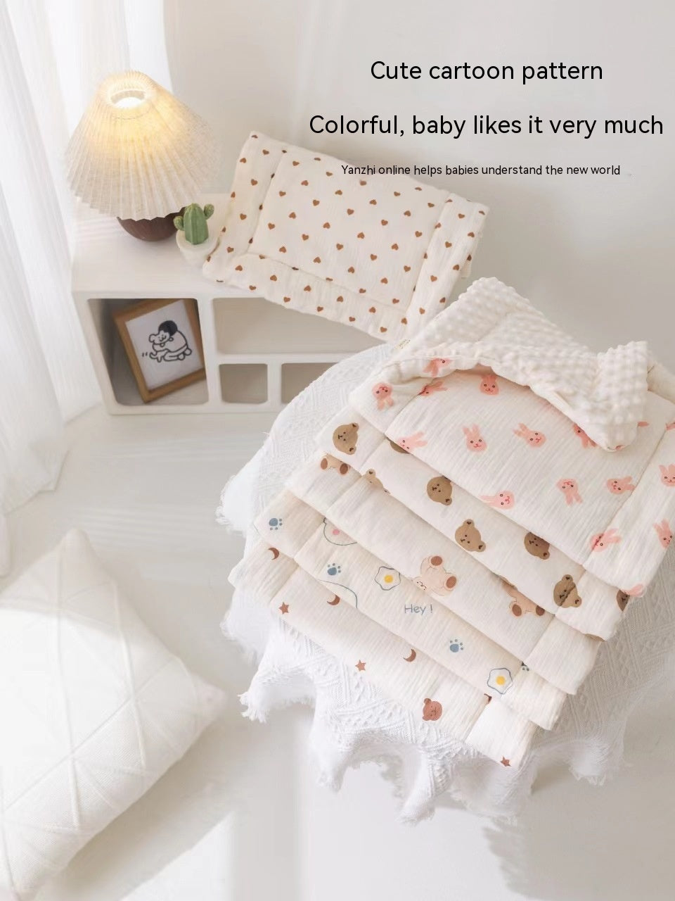 Baby Stroller Cotton Cushion Set with Star Moon Bear & Heart Designs – 40x80CM