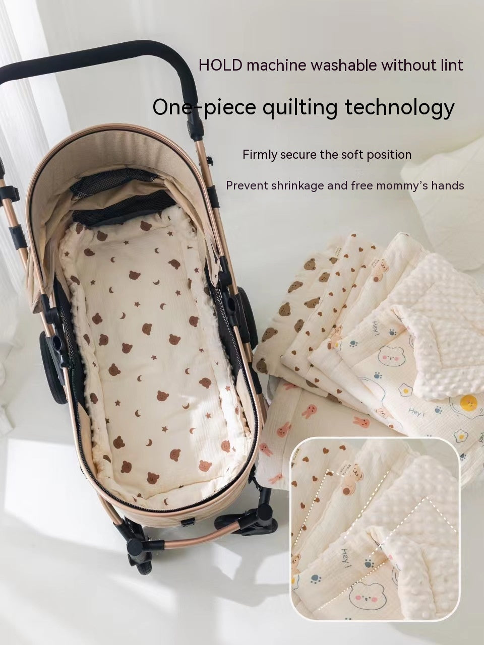 Baby Stroller Cotton Cushion Set with Star Moon Bear & Heart Designs – 40x80CM