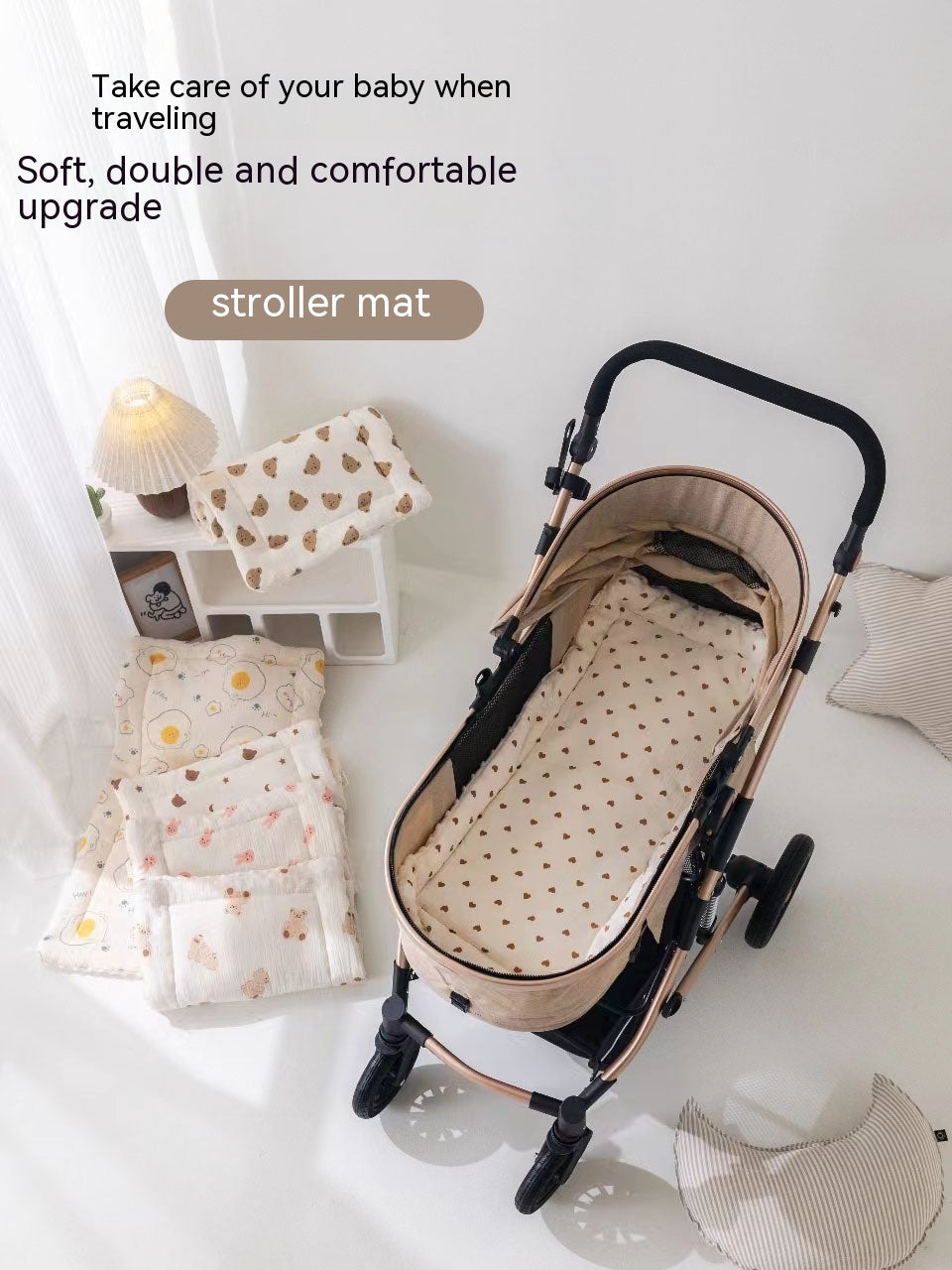 Baby Stroller Cotton Cushion Set with Star Moon Bear & Heart Designs – 40x80CM