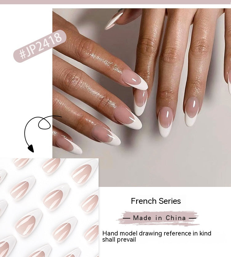French White Edge Nail Patches - Manicure Kit with Glue for Ladies