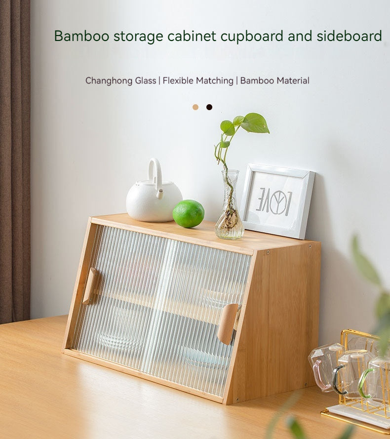 Japanese-Style Small Glass Kitchen Storage Cabinet Solid Wood Home Organizer