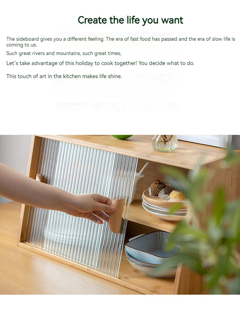Japanese-Style Small Glass Kitchen Storage Cabinet Solid Wood Home Organizer