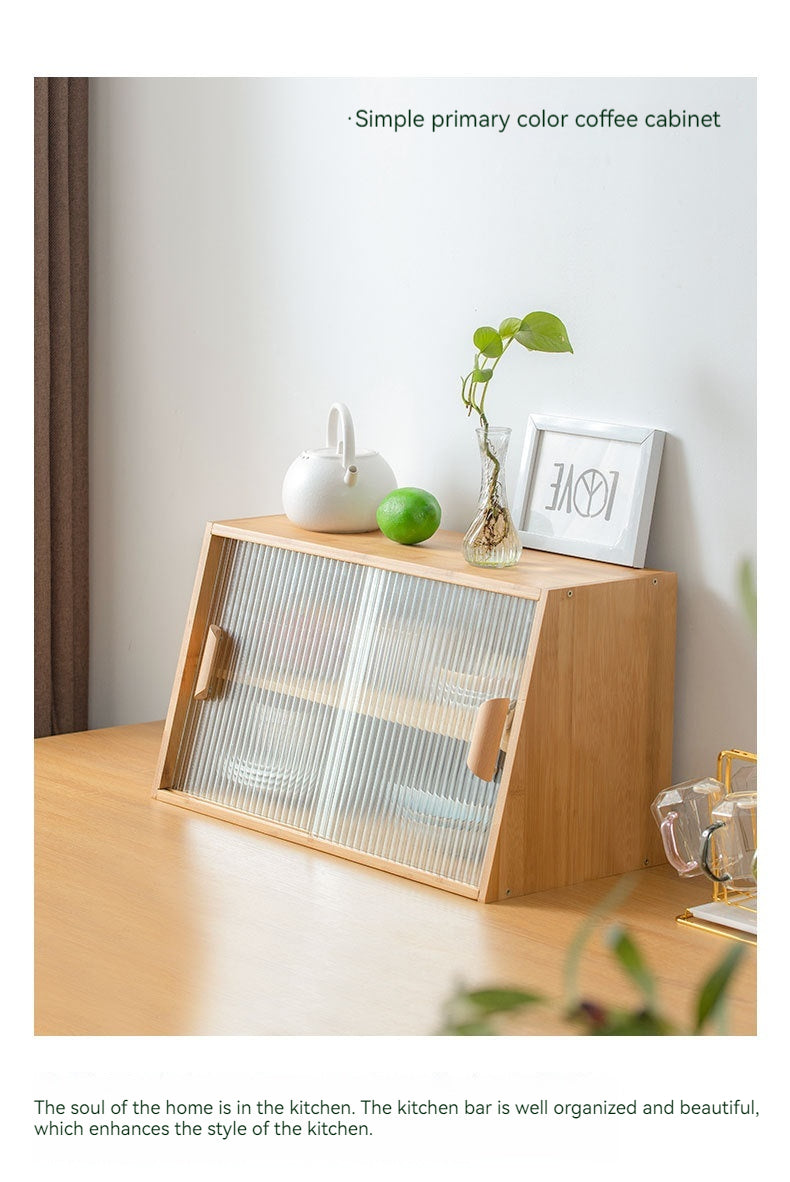 Japanese-Style Small Glass Kitchen Storage Cabinet Solid Wood Home Organizer