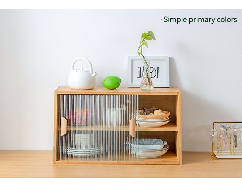 Japanese-Style Small Glass Kitchen Storage Cabinet Solid Wood Home Organizer