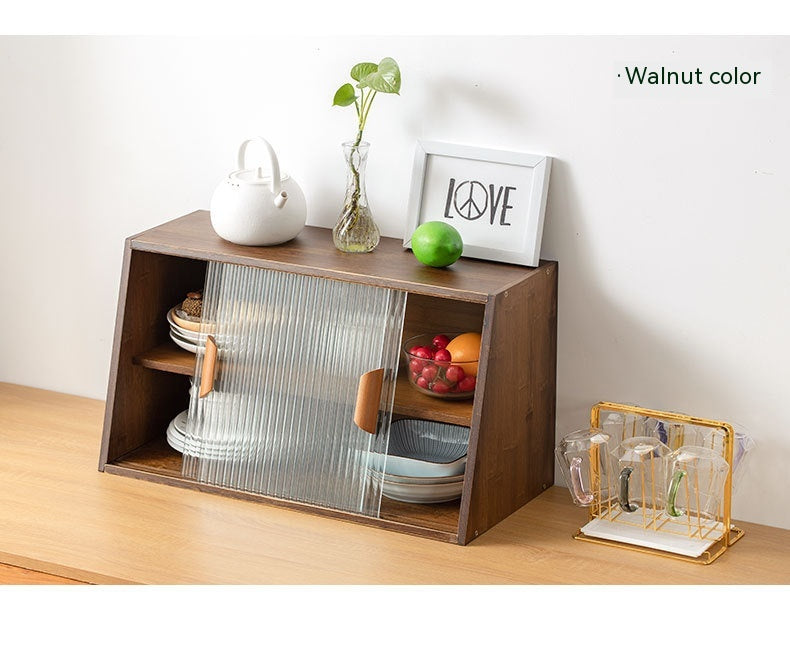 Japanese-Style Small Glass Kitchen Storage Cabinet Solid Wood Home Organizer